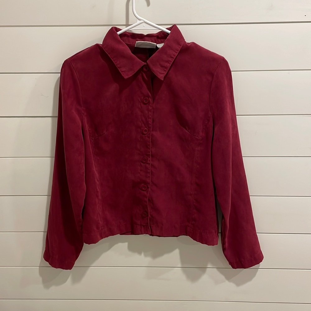 Red polyester button up